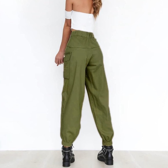 Cargo Pants, Casual Outdoor Elastic High Waisted Baggy Workout Joggers w Pockets - Picture 1 of 5